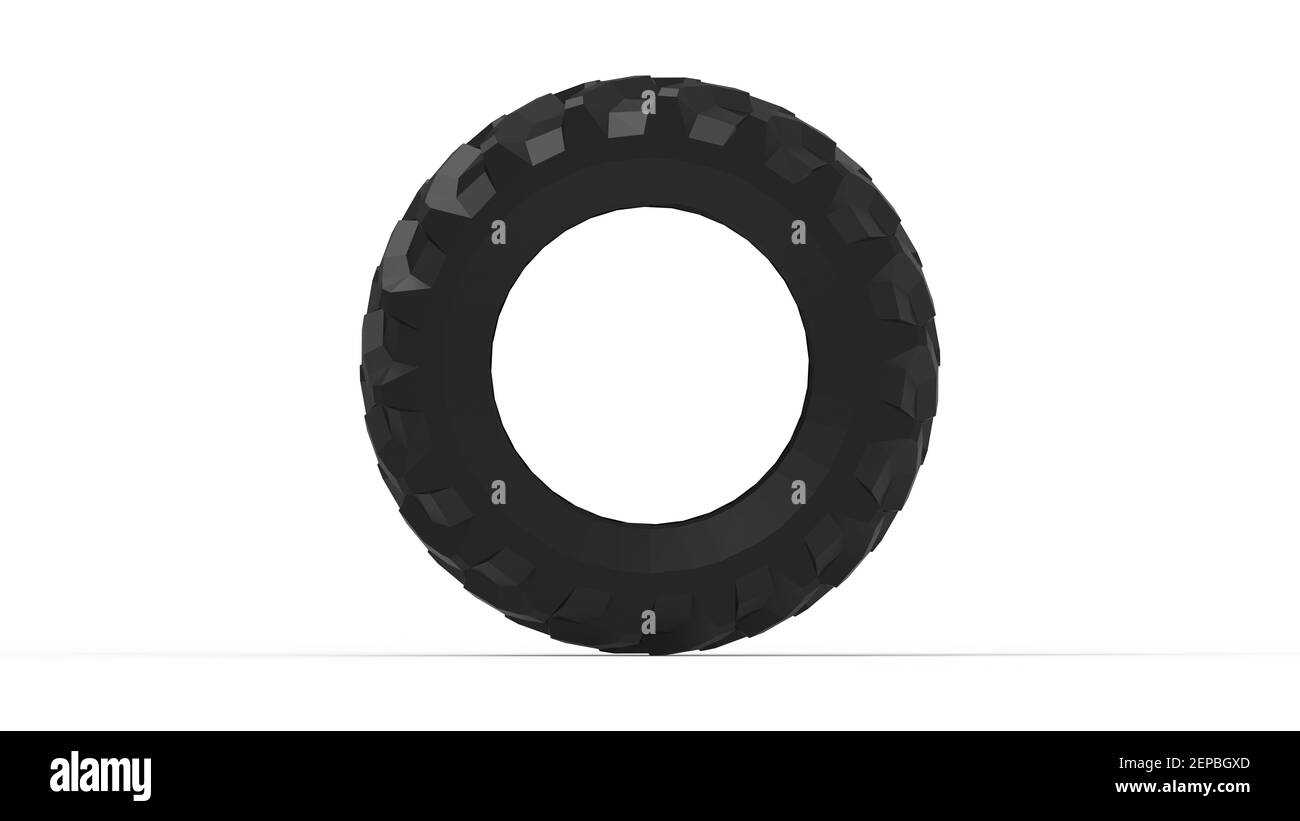 3D Rendering eines großen LKW-Traktorreifen isoliert auf weißem Hintergrund. Stockfoto