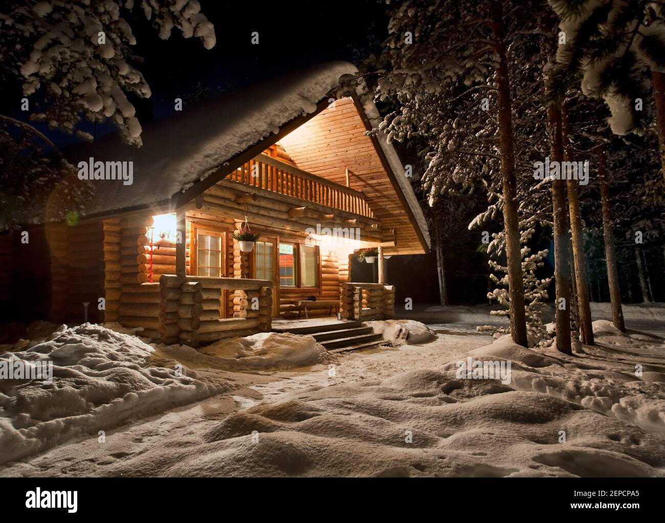 Blockhütte in Inari, Finnland Stockfoto