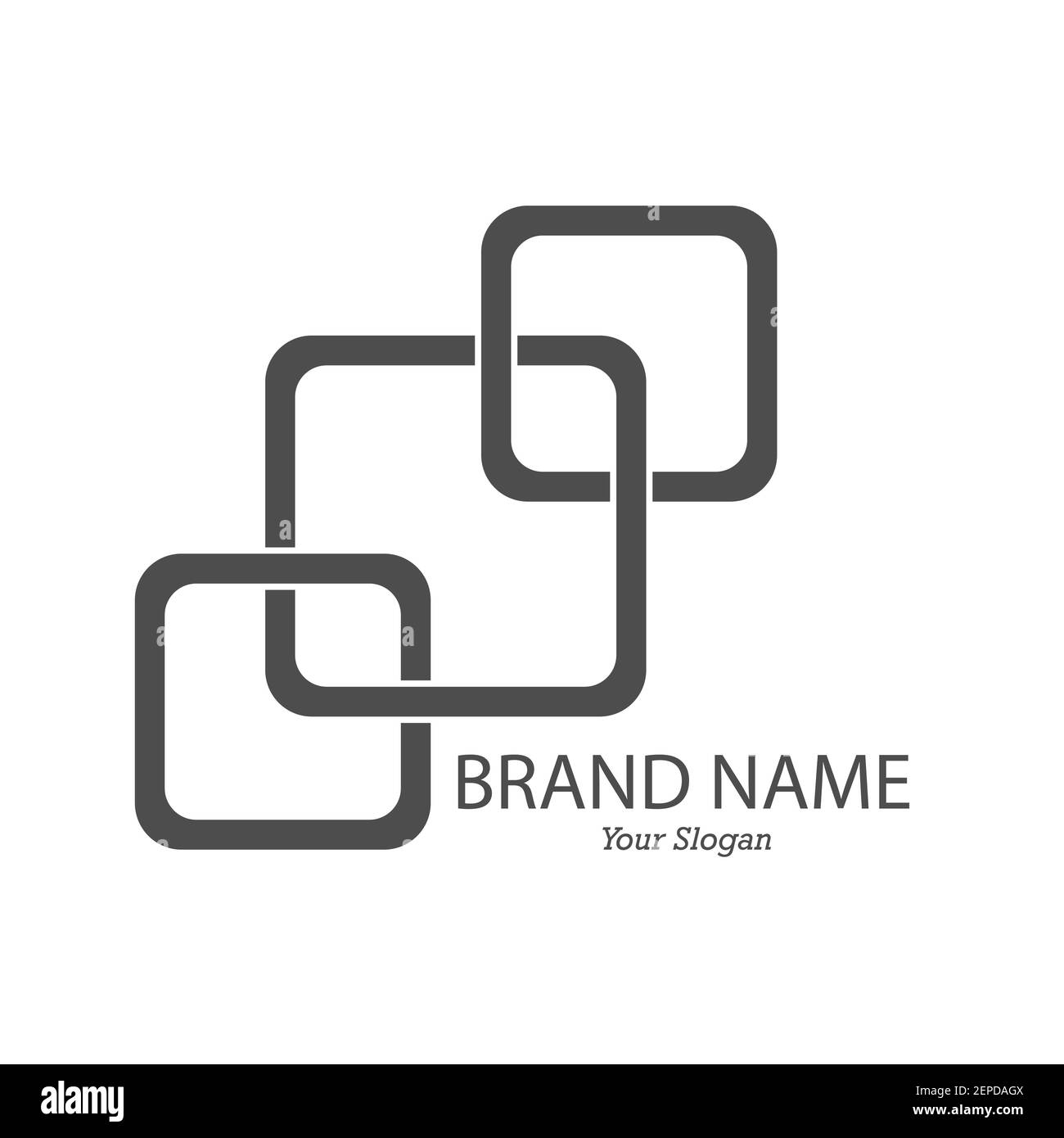 Verflechtung von Quadraten. Vorlage für Logo, Aufkleber, Logo, Marke und kreatives Design. Flach Stock Vektor