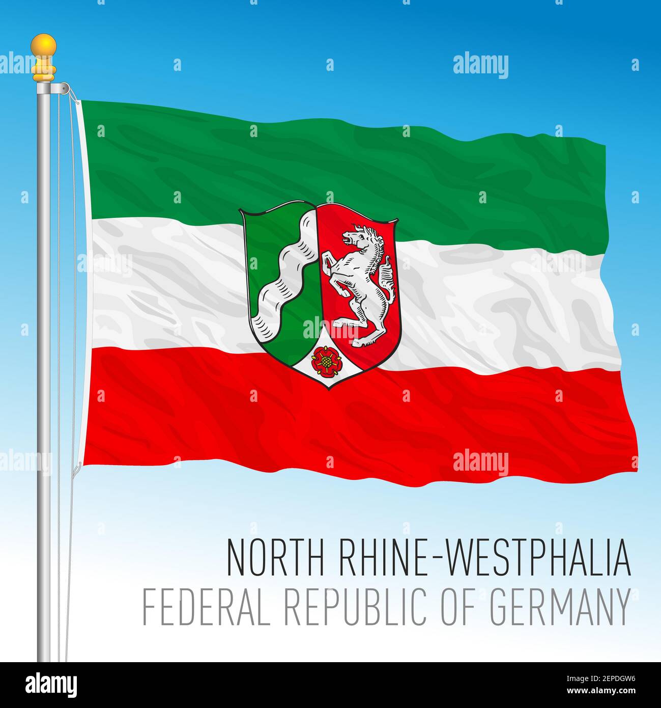 Landesflagge Nordrhein-Westfalen, Bundesland Deutschland, europa, Vektorgrafik Stock Vektor