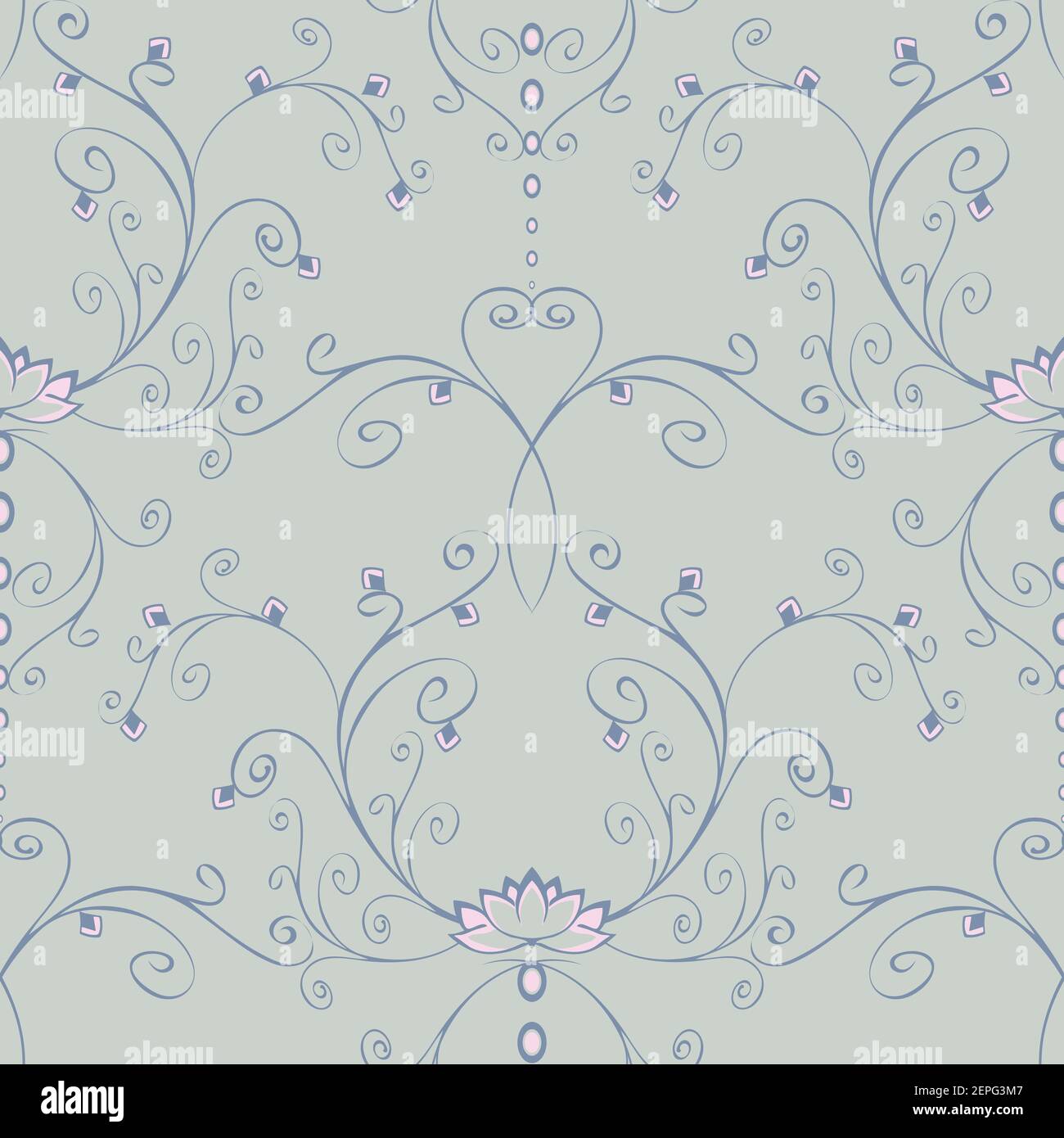 Nahtlose Vektor Muster Mit Lotusblume Auf Blauem Hintergrund Schone Ruhige Florale Tapete Design Geschwungene Linien Stoff Mode Textur Stock Vektorgrafik Alamy