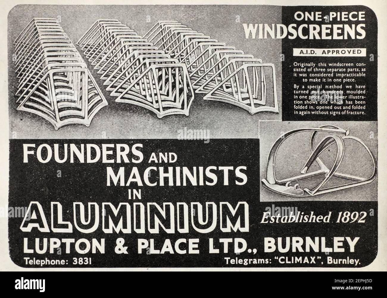 Vintage 1944 Werbung für die britische Lupton & Place Aerospace Company, Hersteller von Flugzeughauben, Fenster und Windschutzscheiben. Stockfoto