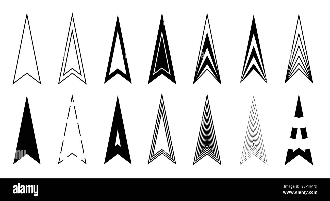 Pfeile setzen Symbol Dreieck schwarz. Original-Design mit Variationen, Pfeilspitzen-Symbole für Web-Anwendung und Grafiken. Stock Vektor