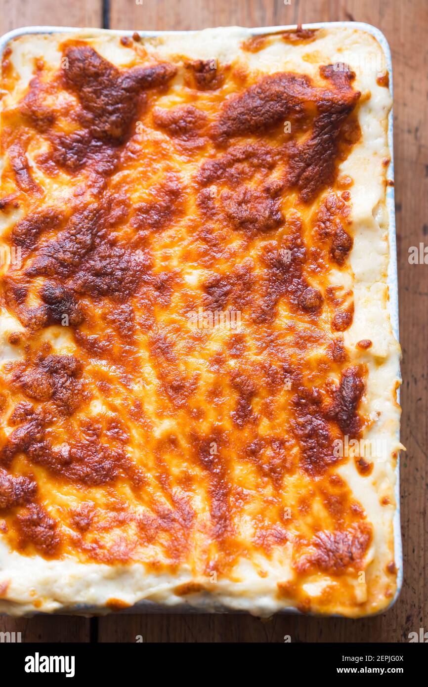 Hausgemachte Fleisch Bolognese Lasagne mit Mozzarella Käse Stockfoto