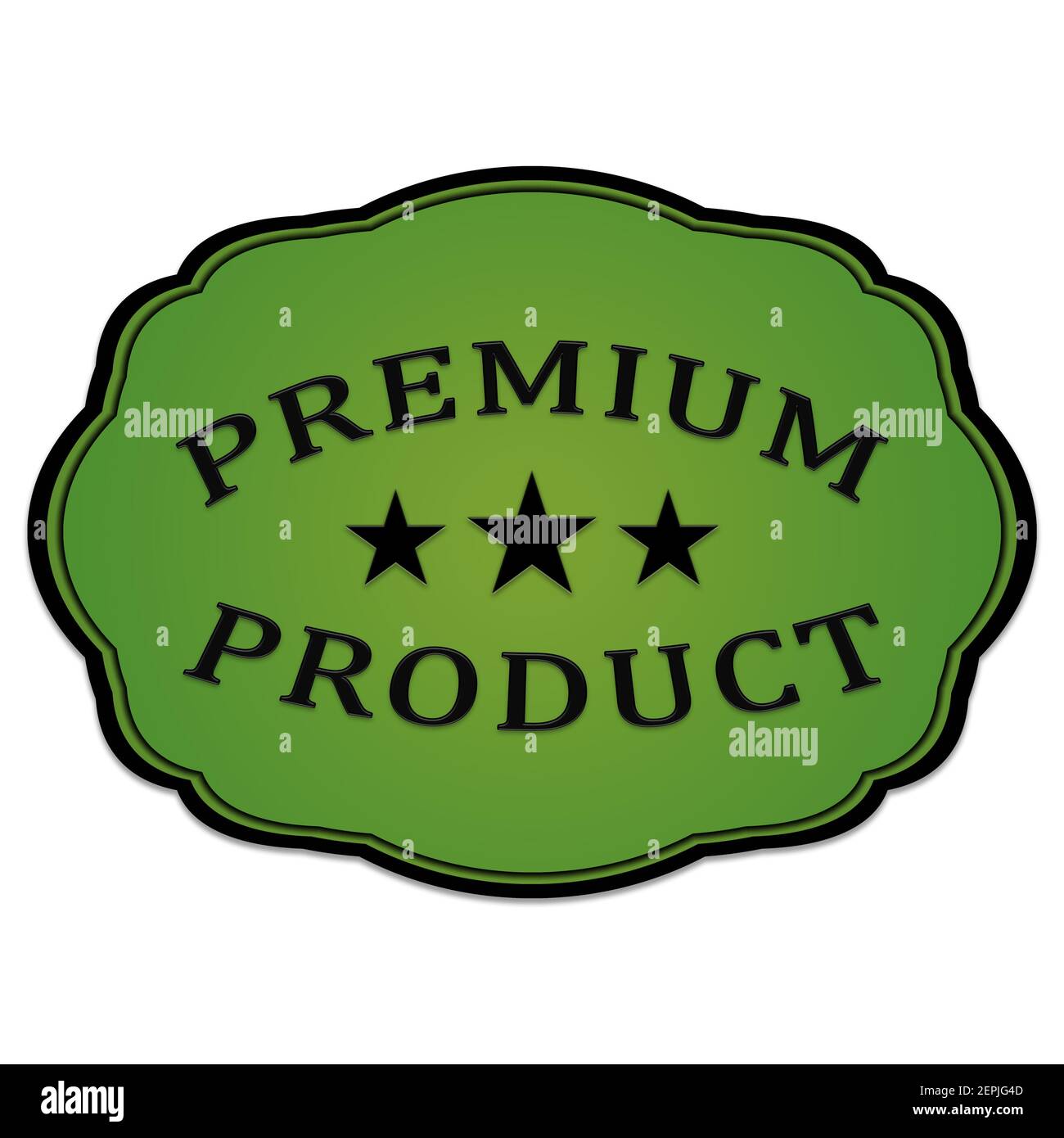 Grünes Premium-Produkt-Etikett auf weißem Hintergrund mit Sternen Stockfoto