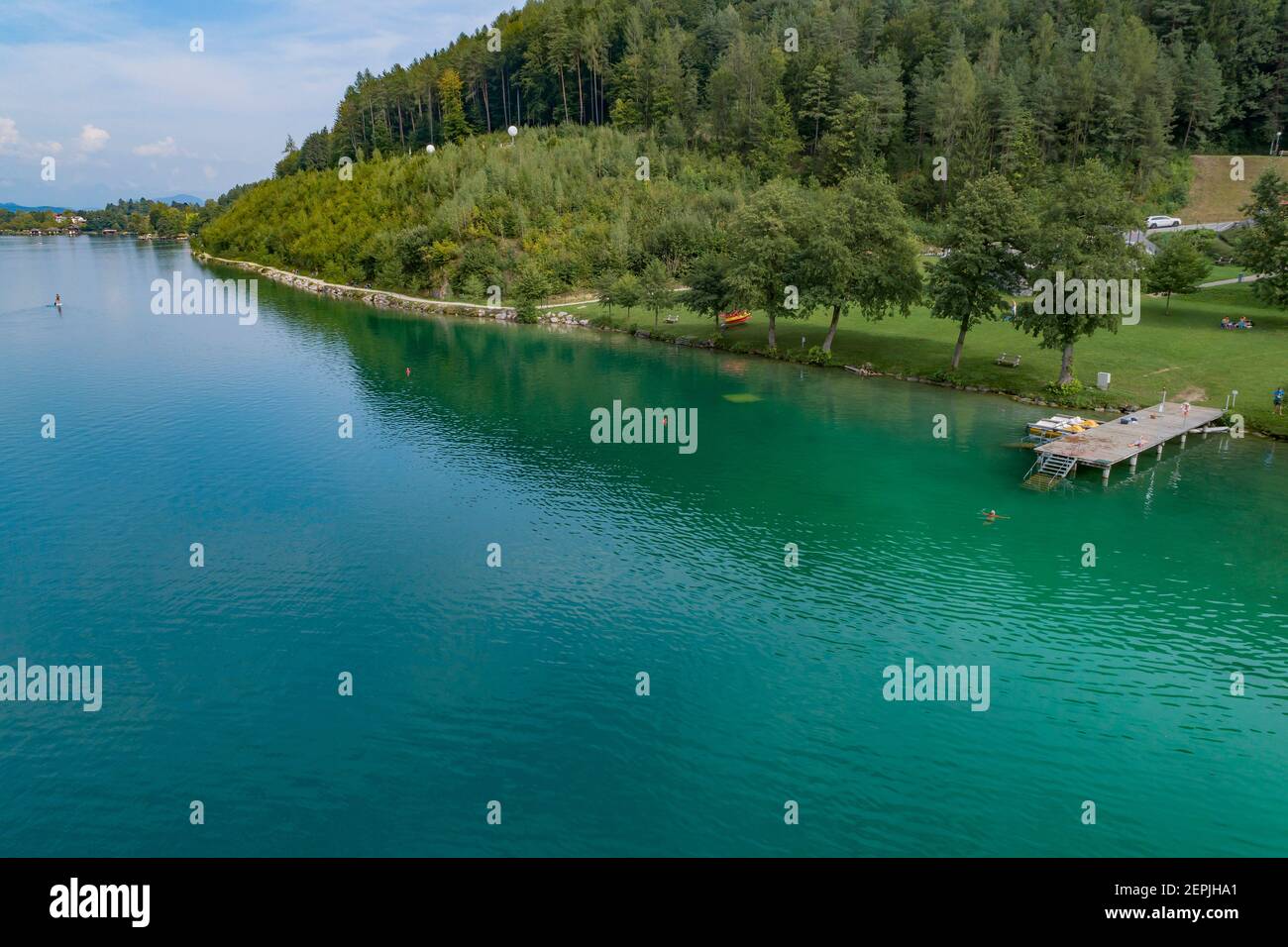 , Luftansicht vom Klopeiner See, St. Kanzian am Klopeiner See, Klopeiner See, Österreich Stockfoto