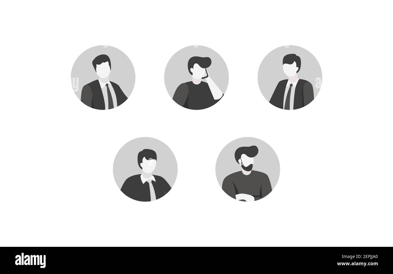 Monochrome Avatare für Unternehmen. Business-Charaktere in formellen Jacken und Krawatten mit stilvollen Frisuren. Stock Vektor