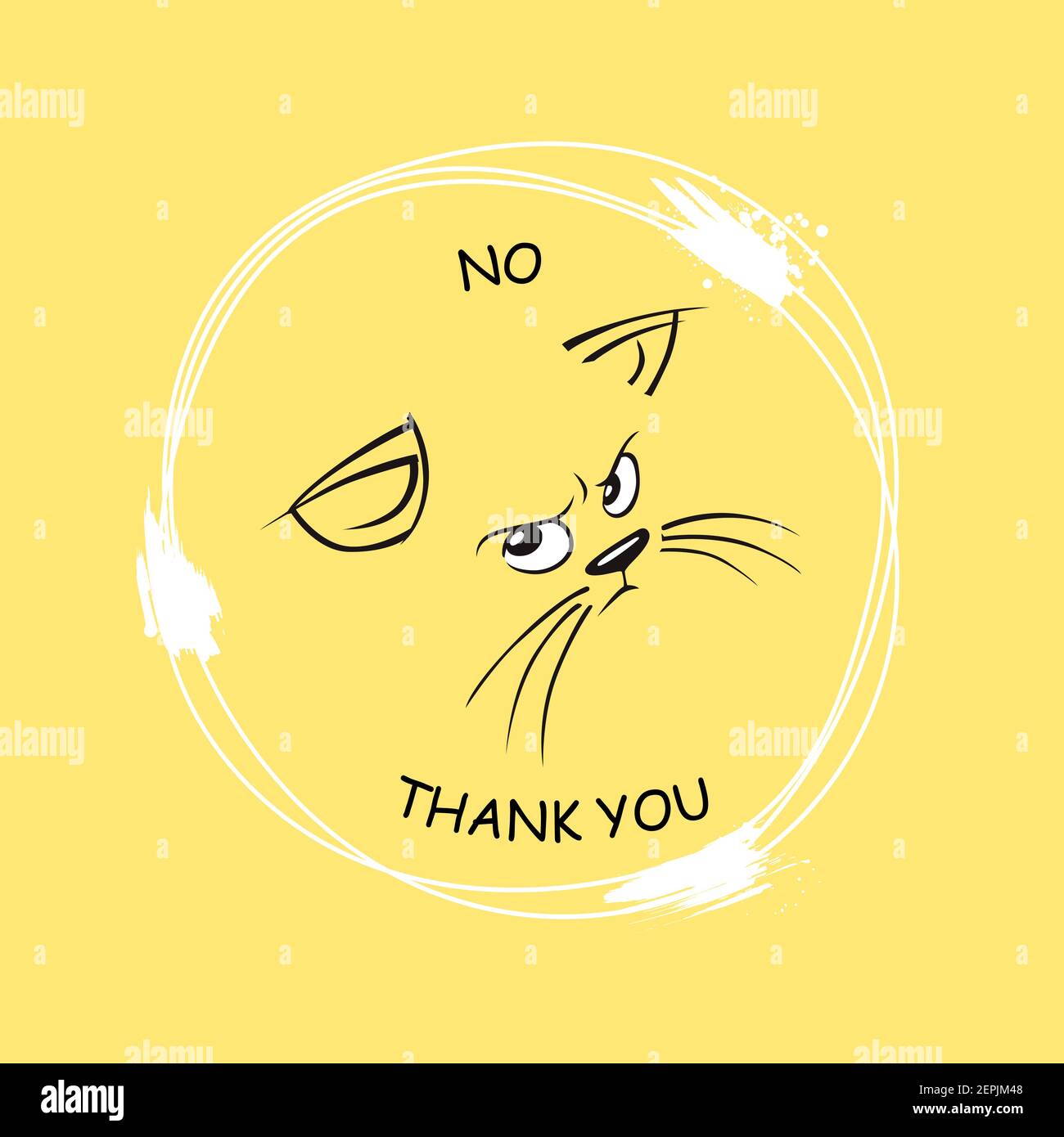 Katzen unzufrieden Zeichnung Gesicht keine Danke. Gelb wütend Ausdruck Maulkorb Aufkleber und Ausdruck. Stock Vektor
