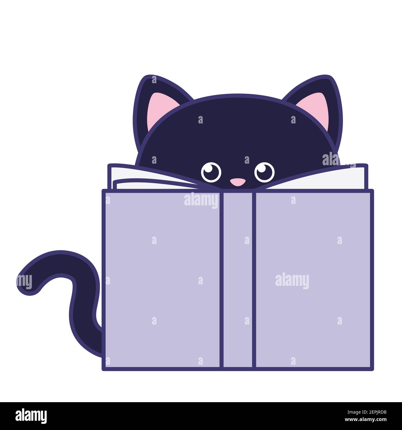 Nette Katze liest ein Buch. Flaches Design für Poster oder T-Shirt. Vektorgrafik Stock Vektor