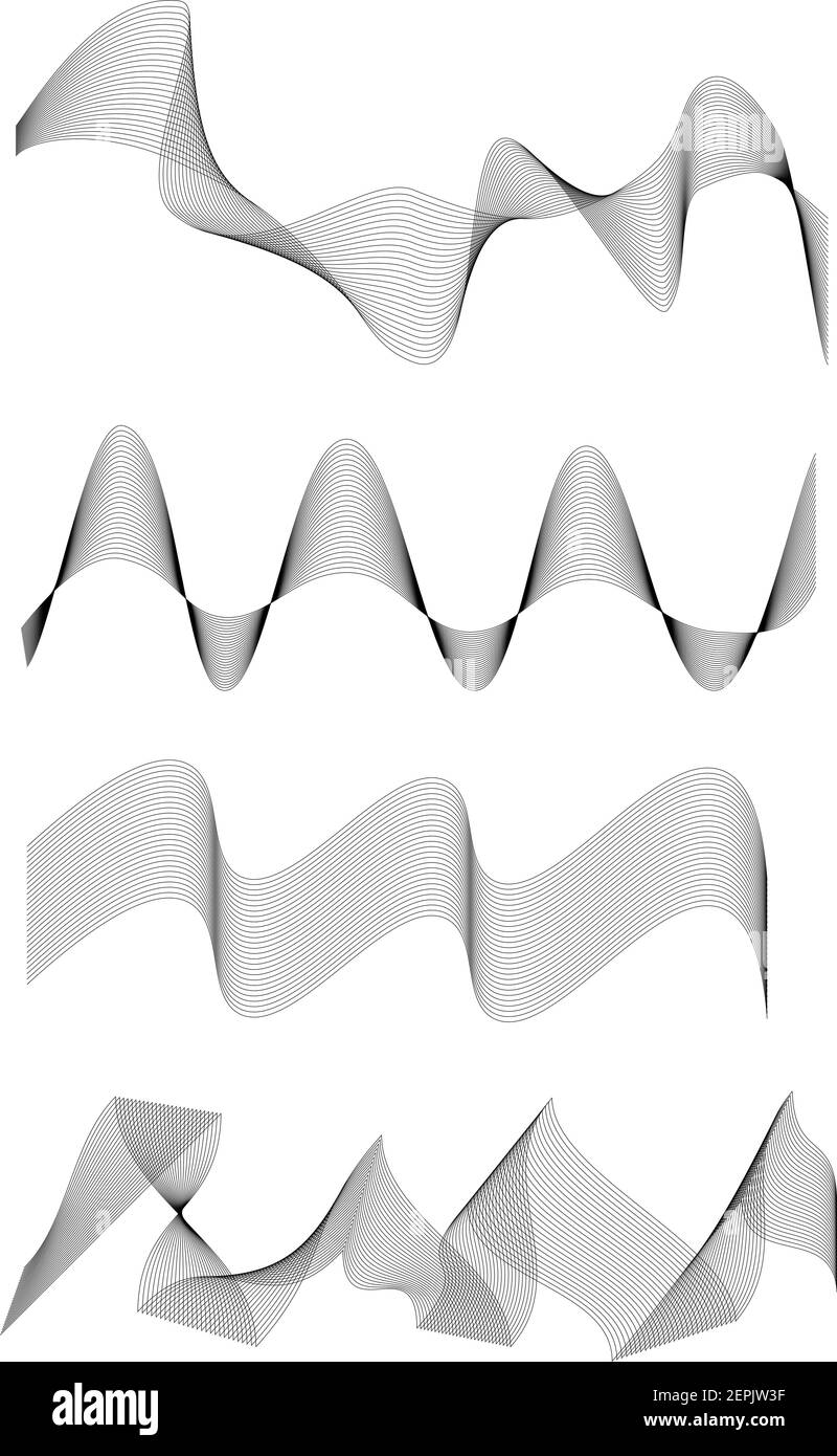 Vektorgrafik Elemente von schwarzen Band Banner Formen, abstrakt gewellte parallele Linien Muster mit Blend-Tool auf weißem Hintergrund Stock Vektor