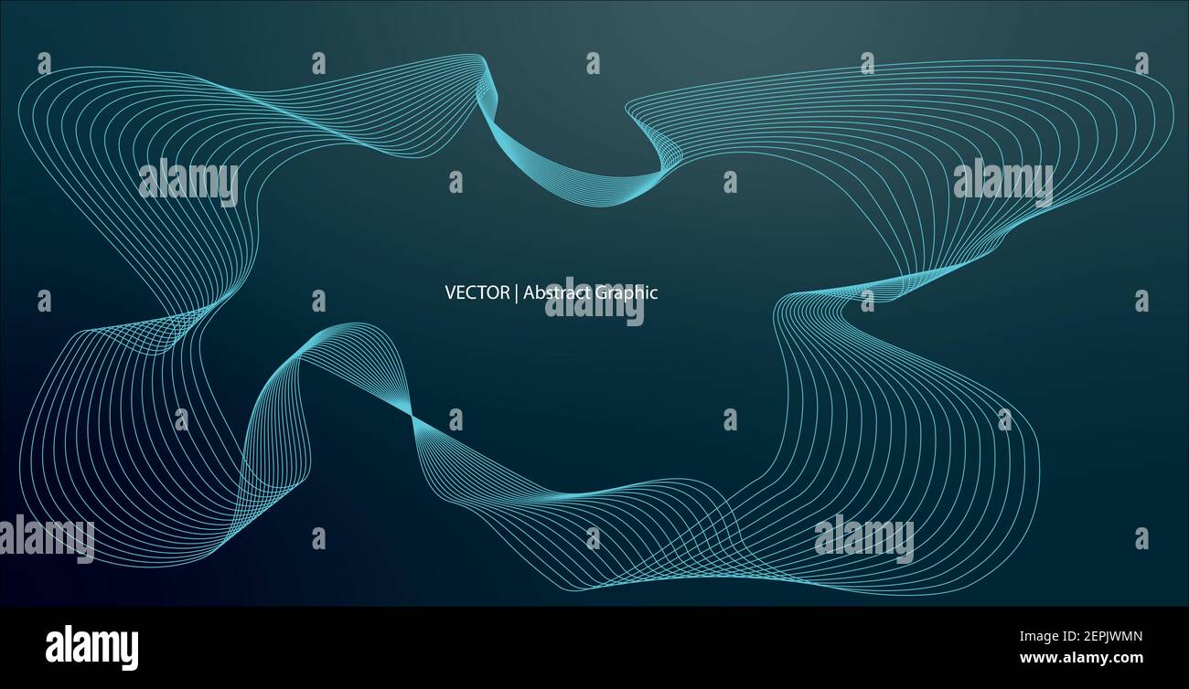Vektor-Grafik-Elemente von mintblau Band Banner Form, abstrakte wellige parallele Linien Muster mit Blend-Tool auf blauem Hintergrund Stock Vektor