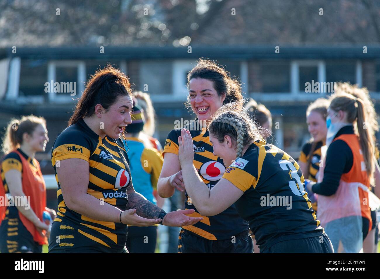 London, Großbritannien. 27th. Februar 2021. Während des Allianz Premier 15s Spiels zwischen Wasps FC Ladies und Saracens Women in der Twyford Avenue in London, England. Kredit: SPP Sport Presse Foto. /Alamy Live Nachrichten Stockfoto