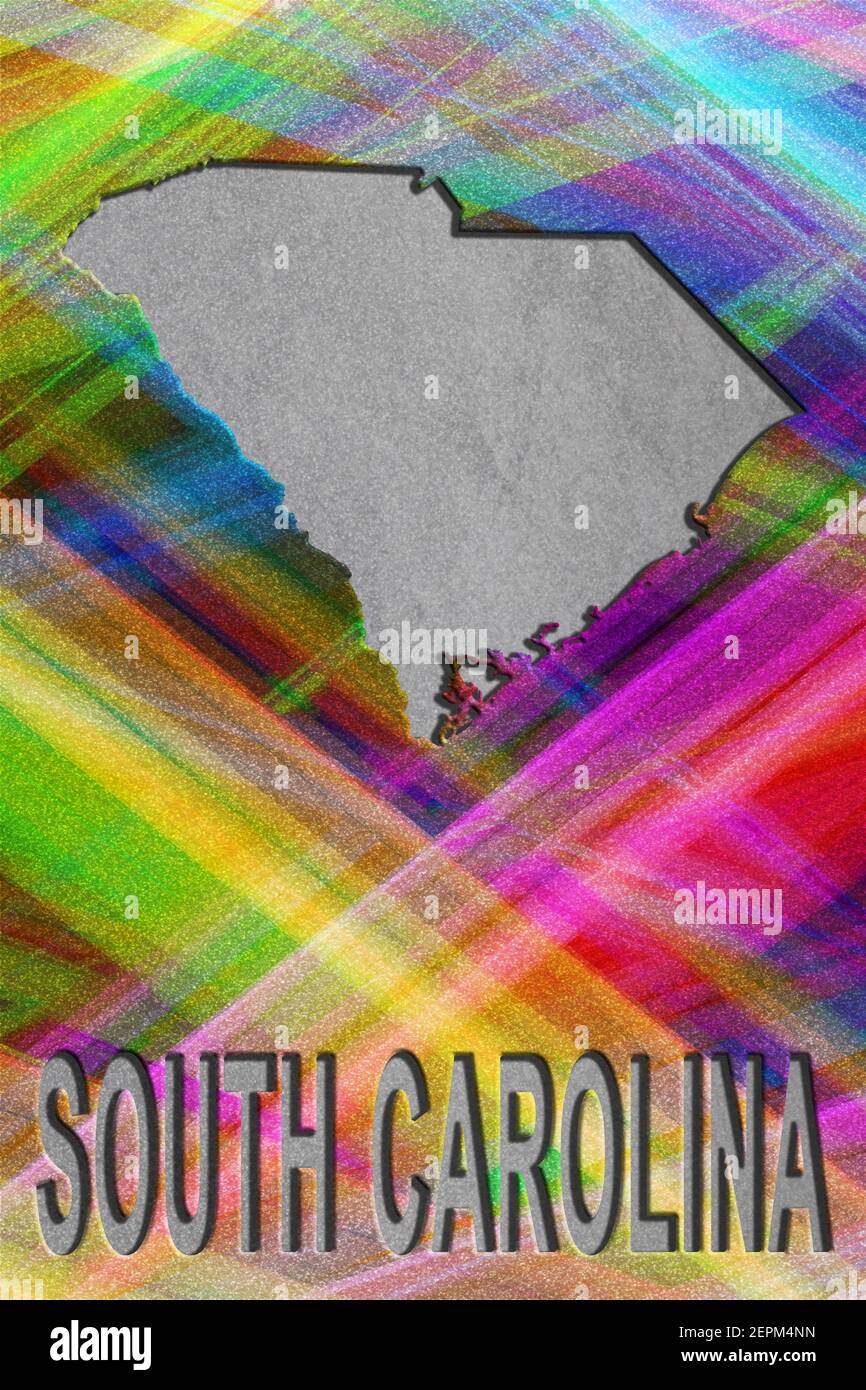 Karte von South Carolina, farbenfroher Hintergrund, Kopierraum Stockfoto