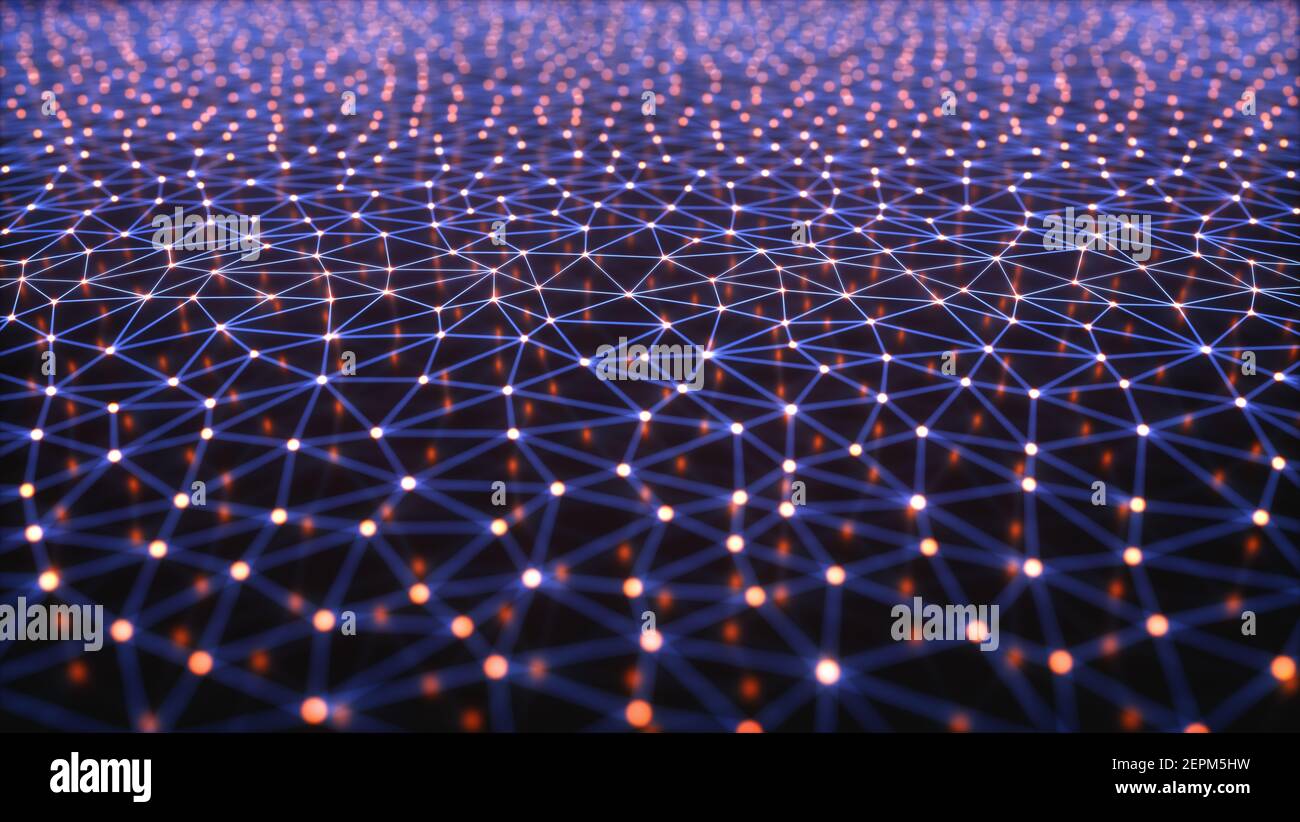 Abstrakter Hintergrund. Bunte Netz miteinander verbundene Linien. Cloud-Computing-Konzept. 3D Abbildung. Stockfoto