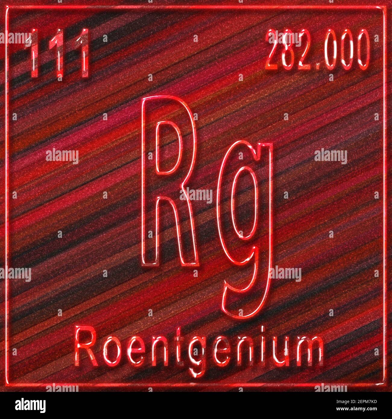 Roentgenium chemisches Element, Zeichen mit Ordnungszahl und Atomgewicht, Periodensystem-Element Stockfoto