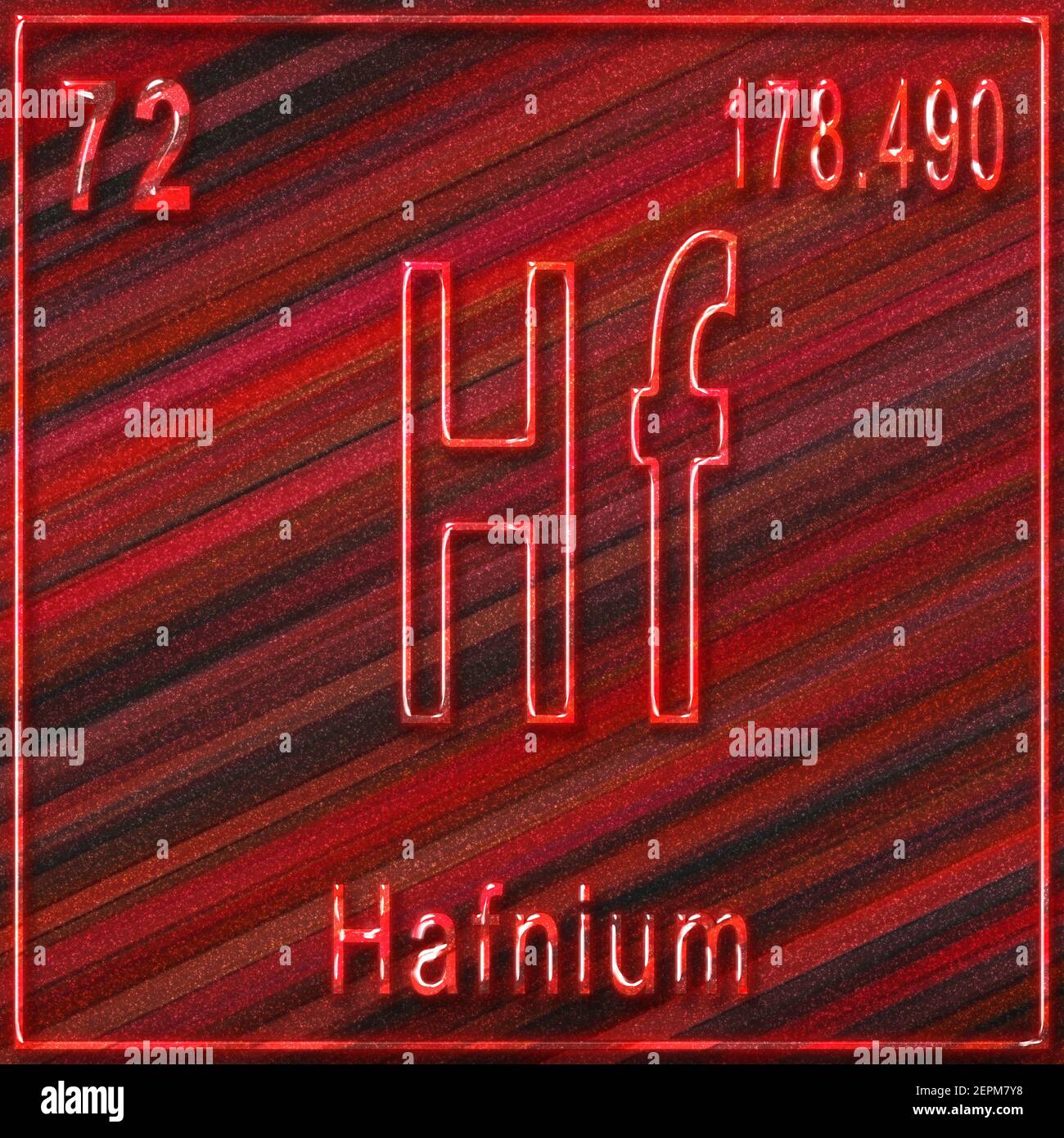 Chemisches Element Hafnium, Zeichen mit Ordnungszahl und Ordnungsgewicht, Periodensystem Stockfoto