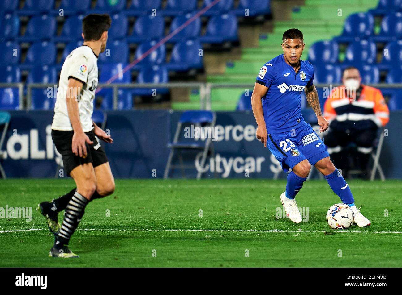 Getafe Spanien 27 Februar 2021 Cucho Hernandez Von Getafe Fc Wahrend Des La Liga Santander Spiels Zwischen Getafe Cf Und Valencia Cf Im Coliseum Alfonso Perez Am 27 Februar 2021 In Getafe