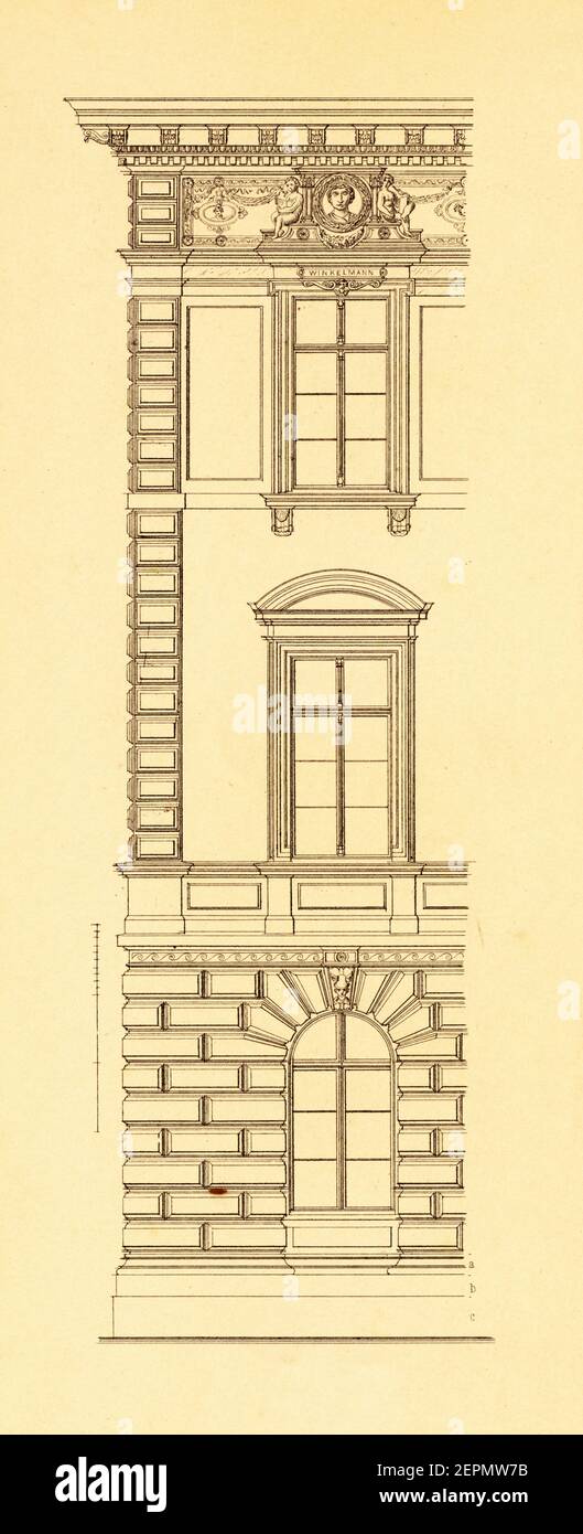 Illustration des 19. Jahrhunderts mit Fassade des Technischen Instituts in München (1872). Stich veröffentlicht in Vergleichende architektonische Formen Stockfoto