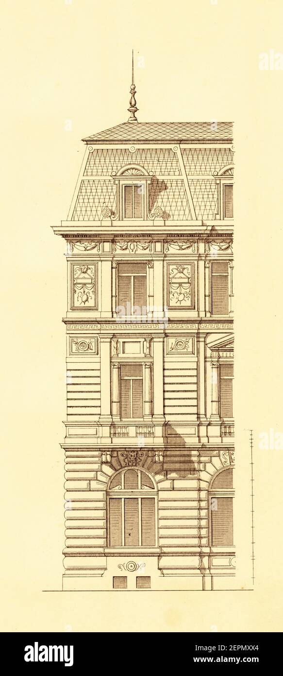 Antike Gravur von Haus in Heilbronn, XIX Jahrhundert. Illustration veröffentlicht in Vergleichende architektonische Formenlehre von Carl Scholtze, Leipzig, Stockfoto