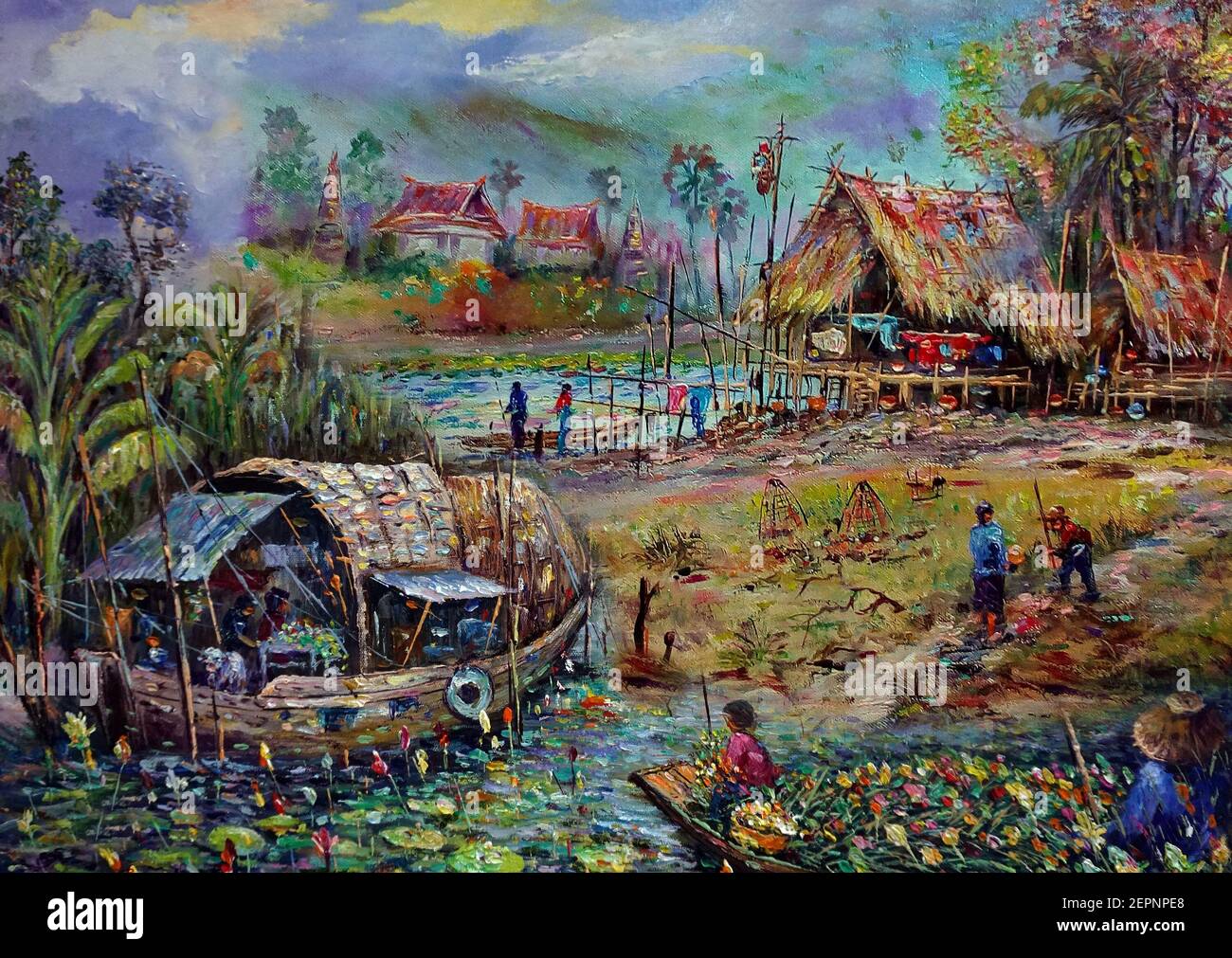 Kunst, Öl, Malerei, Bildende Kunst, Thailand, Landschaft, Hut Stockfoto
