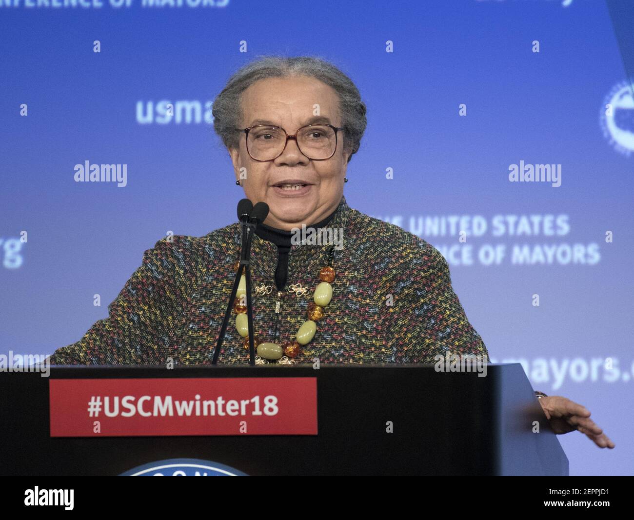 Marian Wright Edelman vom Children's Defence Fund nimmt am Donnerstag, dem 25. Januar 2018, an einer Plenarsitzung der Bürgermeisterkonferenz der Vereinigten Staaten in Washington, DC, Teil. Kredit: Ron Sachs / CNP (BESCHRÄNKUNG: KEINE New York oder New Jersey Zeitungen oder Zeitungen innerhalb eines 75 Meilen Radius von New York City) Stockfoto