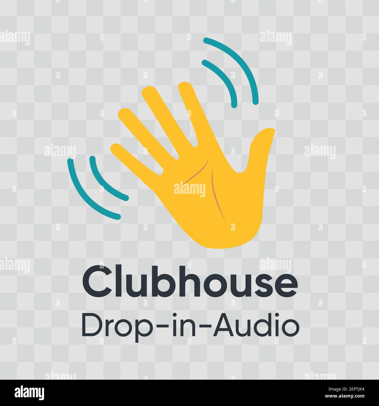 Symbol für schüttelnde Hand für Clubhouse App. Gelbe Hand auf transparentem Hintergrund. Stock Vektor