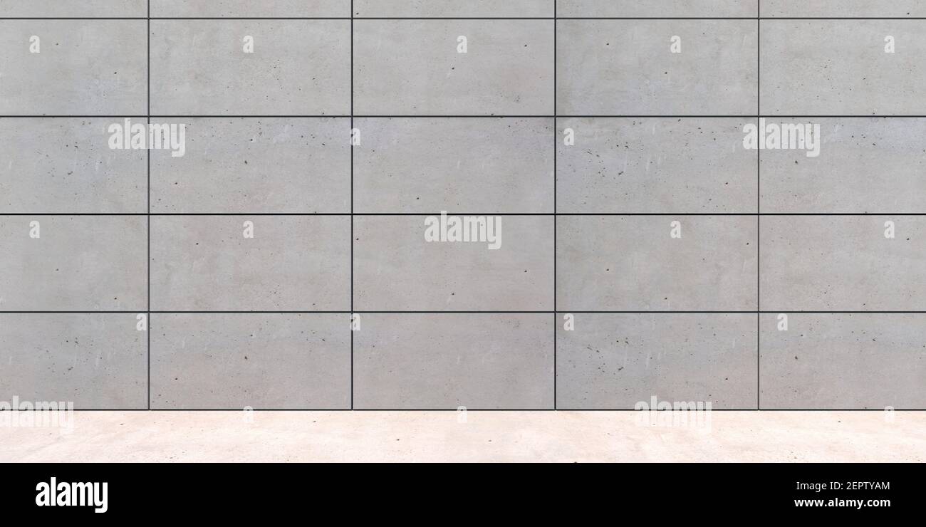 Betonplatten leere Wand und Zementboden Hintergrund, leeren Raum Innenraum, industriellen Raum Vorlage mockup, Banner. 3D Abbildung Stockfoto