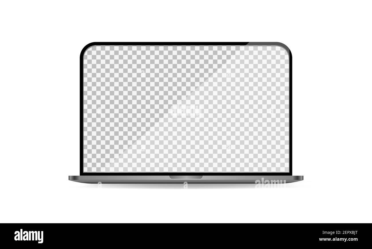 Realistisches Notebook-Modell mit transparentem Bildschirm. Vektorgrafik isoliert auf weißem Hintergrund. Stock Vektor