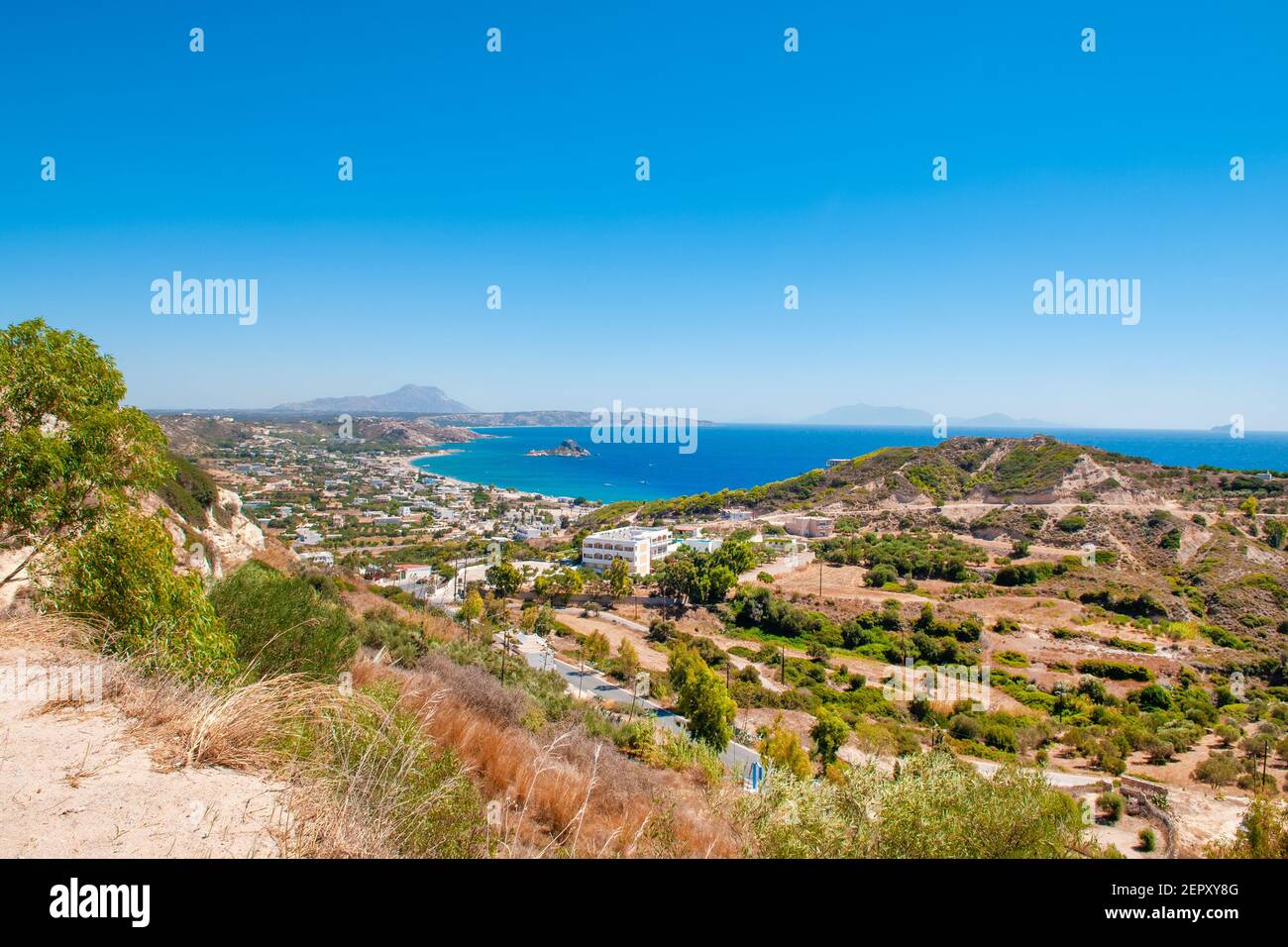 Landschaft der Küste des Ägäischen Meeres, Insel Kos, Griechenland Stockfoto