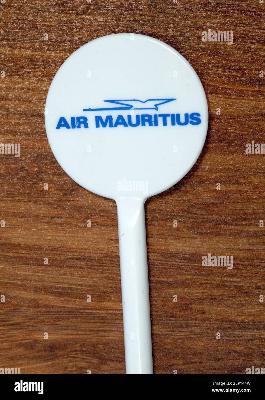Vintage Cocktail Rührer oder Twizzle Stickadvertising Air Mauritius Stockfoto