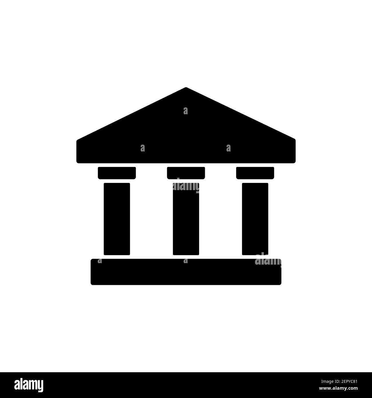 Banksymbol. Schwarzes Schild der Universität. Historisches Gebäude mit Säulen Silhouette Symbol. Vektor auf Weiß isoliert Stock Vektor