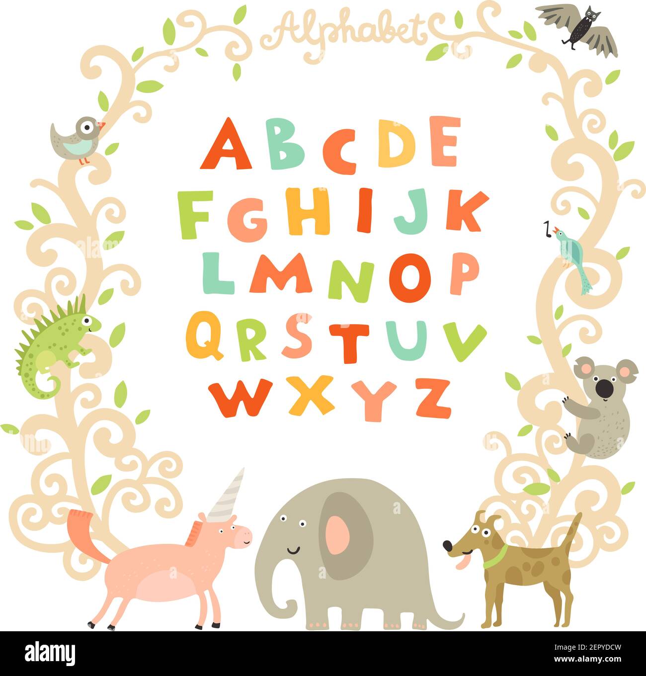 Komplette Kinder Alphabet Vorschule abc Buchseite mit attraktiven