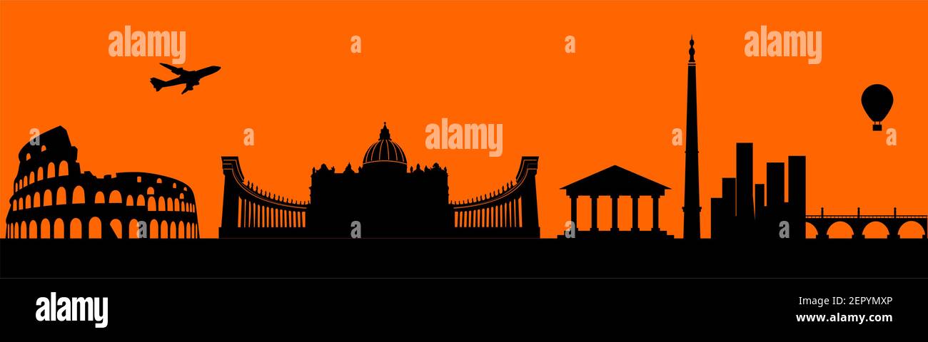 Vektor City Skyline Silhouette - Illustration, Stadt in orange Hintergrund, Rom Italien Stock Vektor