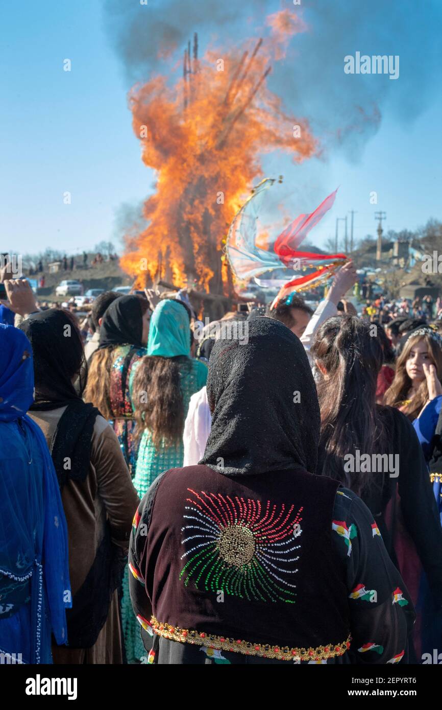 Nowruz Feiern in der Nähe von Biakara, Marivan Bezirk, Kurdistan, Iran Stockfoto