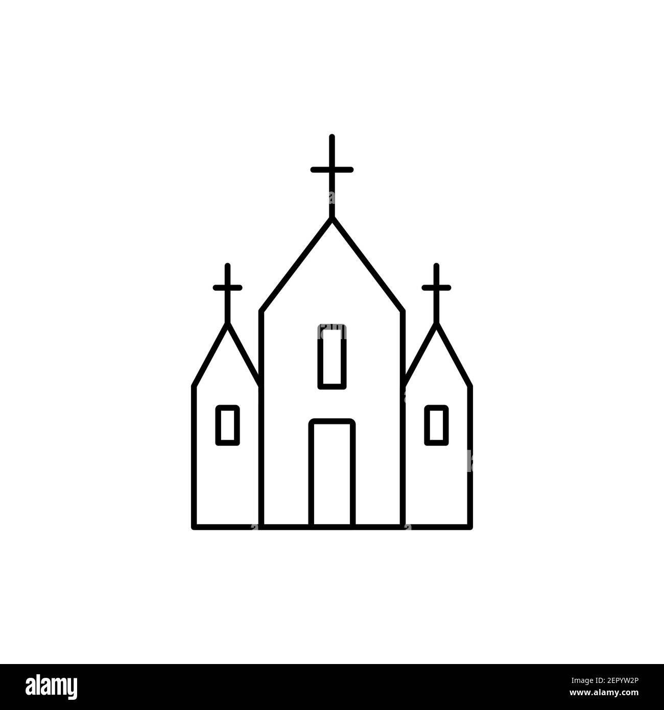 Symbol für Kirchenzeile. Kirche Umriss schwarzes Symbol. Schild für das Gebäude des Heiligen Platzes. Vektor auf Weiß isoliert. Stock Vektor