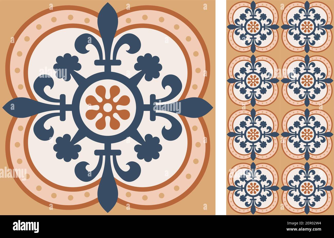 Satz gemusterter Azulejo-Bodenfliesen. Abstrakter geometrischer Hintergrund. Vektor-Illustration, nahtlose mediterrane Muster. Portugiesische Bodenfliesen azule Stock Vektor