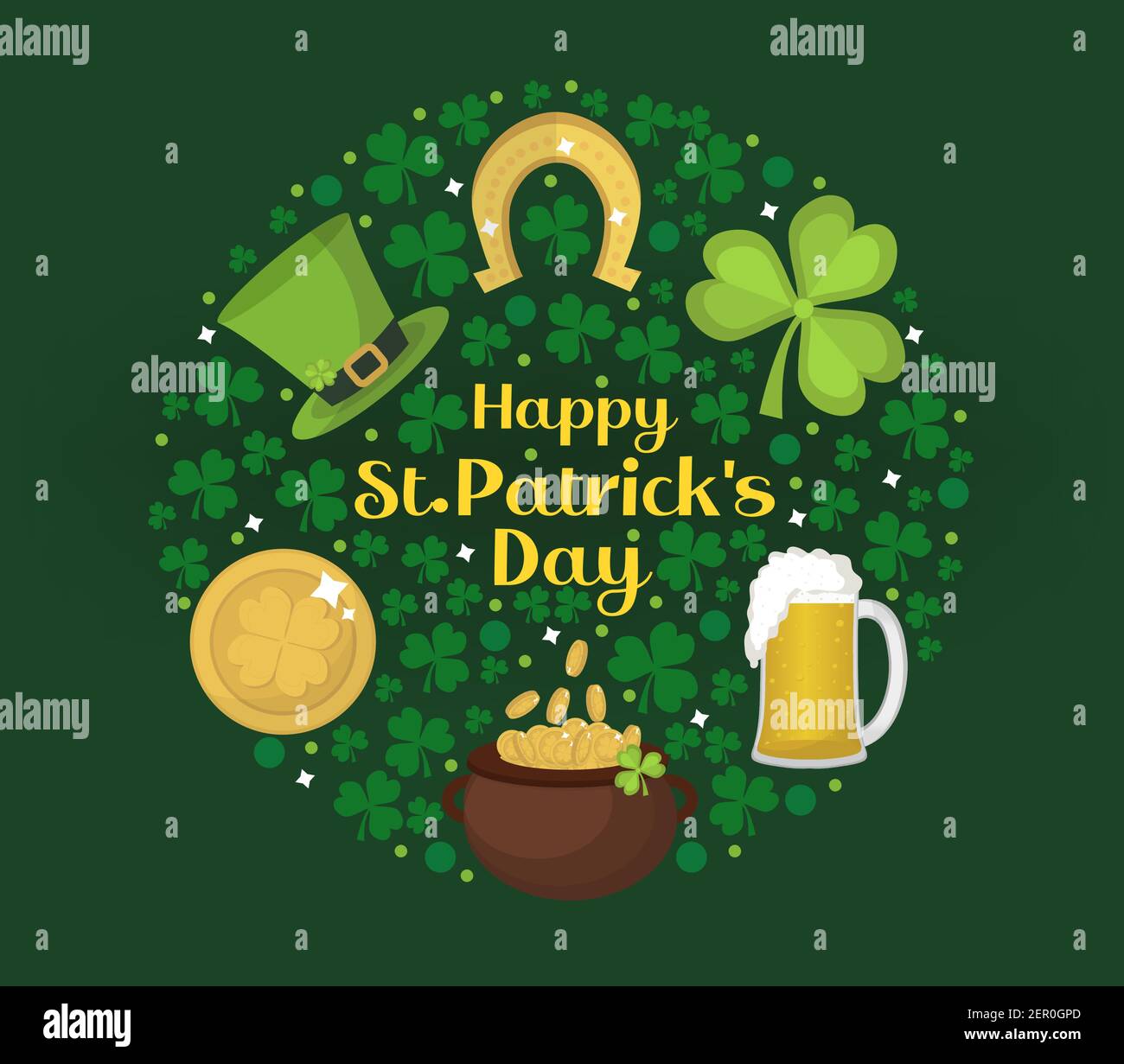 St. Patrick s Day Grußkarte, Einladung, Poster, Flyer. Vorlage für Ihr Design mit Kleeblatt, Kleeblatt. Vektorgrafik Stock Vektor