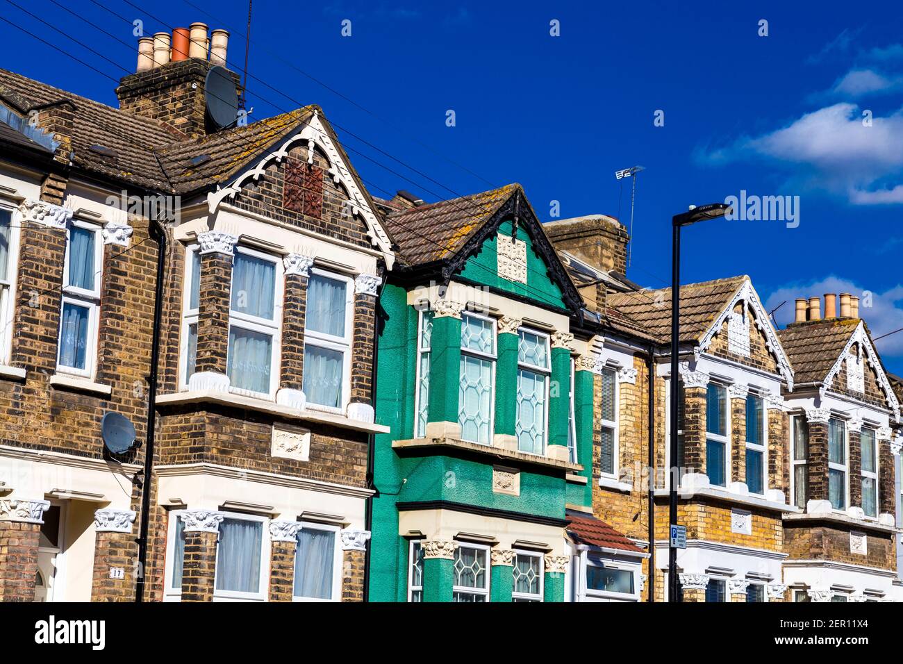 Reihenhäuser an der Terrace Road in Plaistow / Upton Park, East London, UK Stockfoto