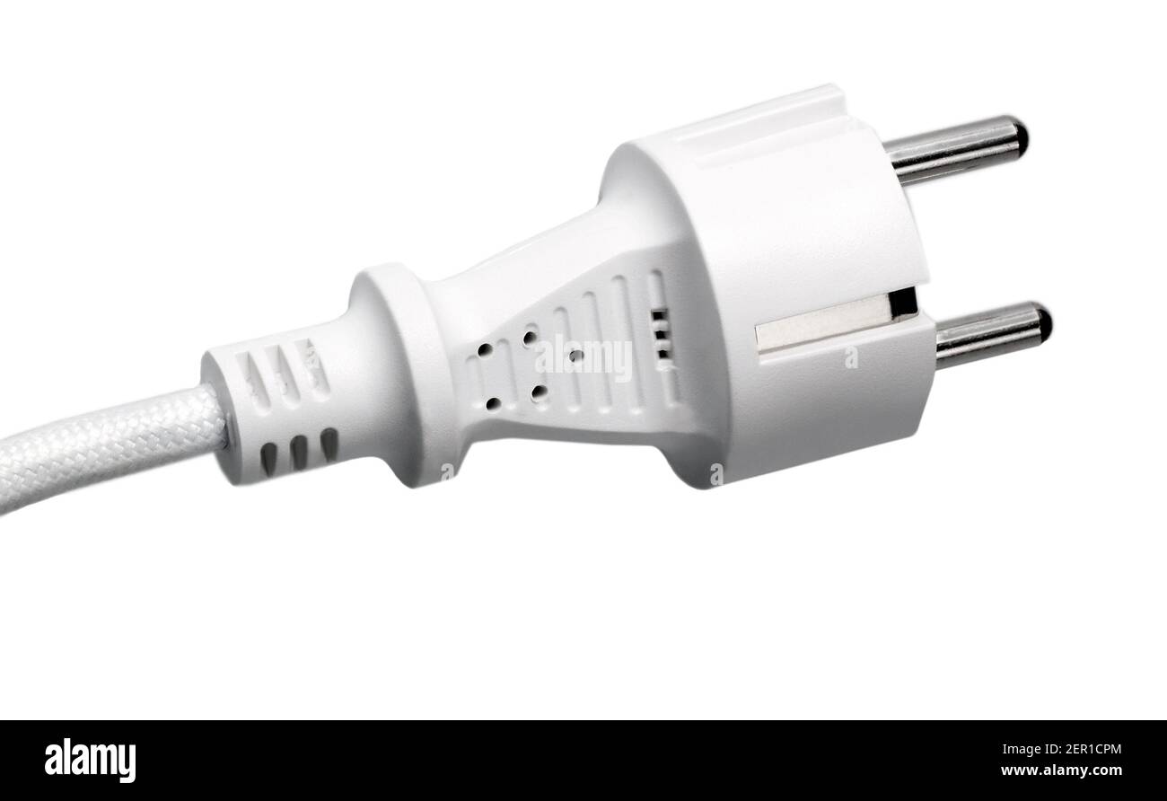 Elektrischer Netzstecker isoliert auf weiß Stockfoto