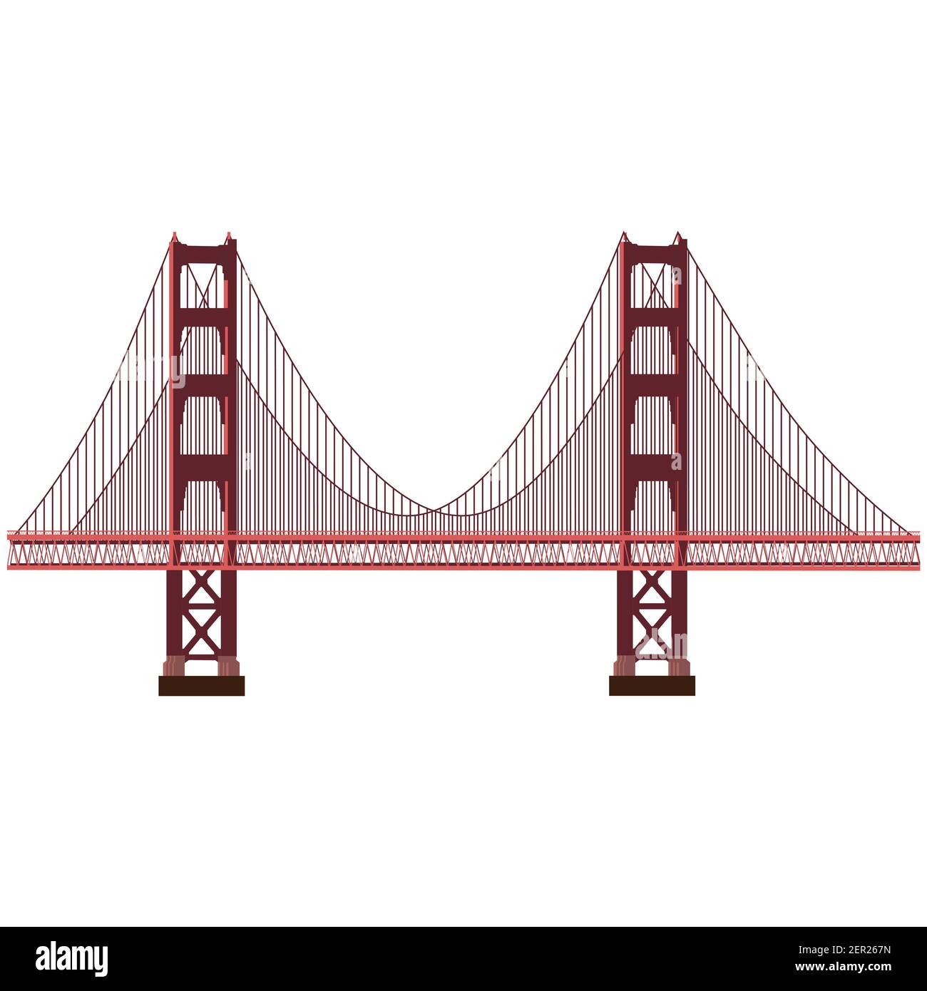 Vector Illustration San Francisco Golden Gate Bridge Symbol auf weißem Hintergrund. Uns Wahrzeichen. Die Vereinigten Staaten von Amerika. Von der Seite. Flat Style Stock Vektor