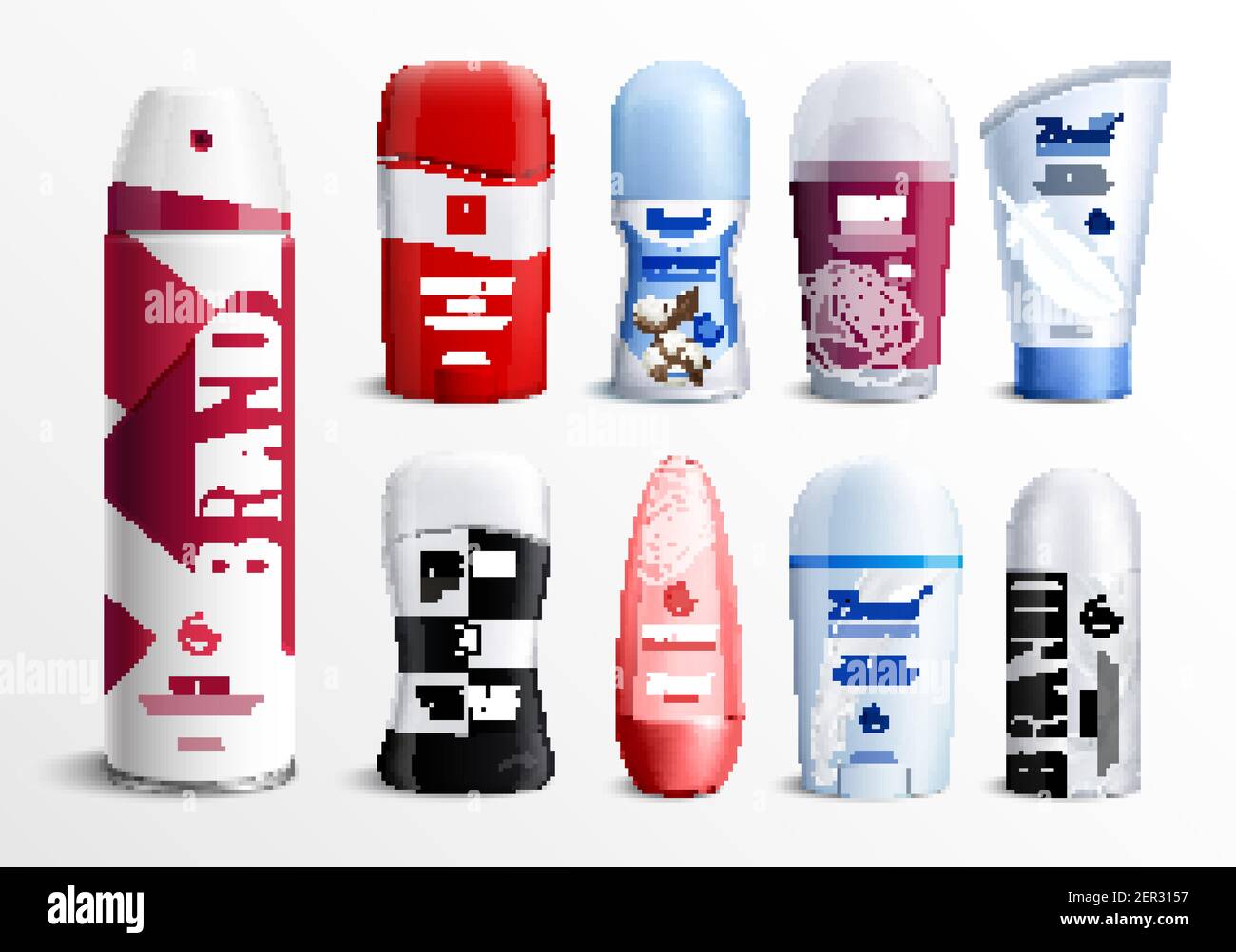 Deodorant Flaschen Werbung Satz von verschiedenen Formen und Marke in Realistisches Design isolierte Vektor-Illustration Stock Vektor