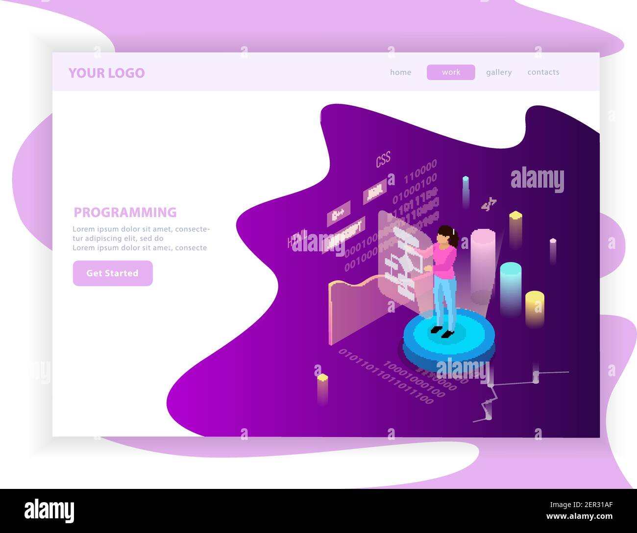 Freelance Programmierung isometrische Landing Page Design Komposition mit editierbarem Text Und Infografik Bilder mit Karten Vektor Illustration Stock Vektor
