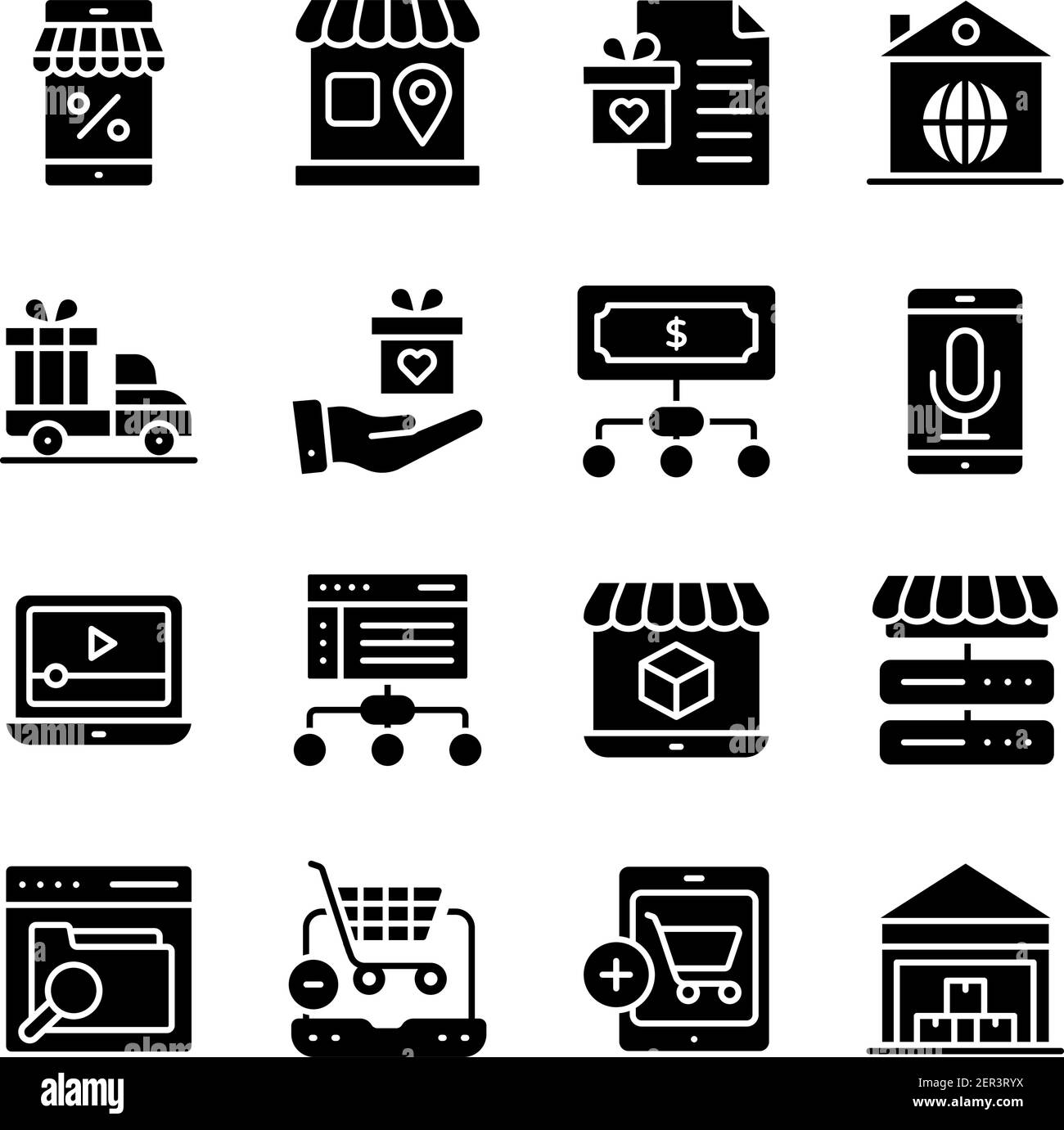 Pack von Shopping und Kauf solide Symbole Stock Vektor