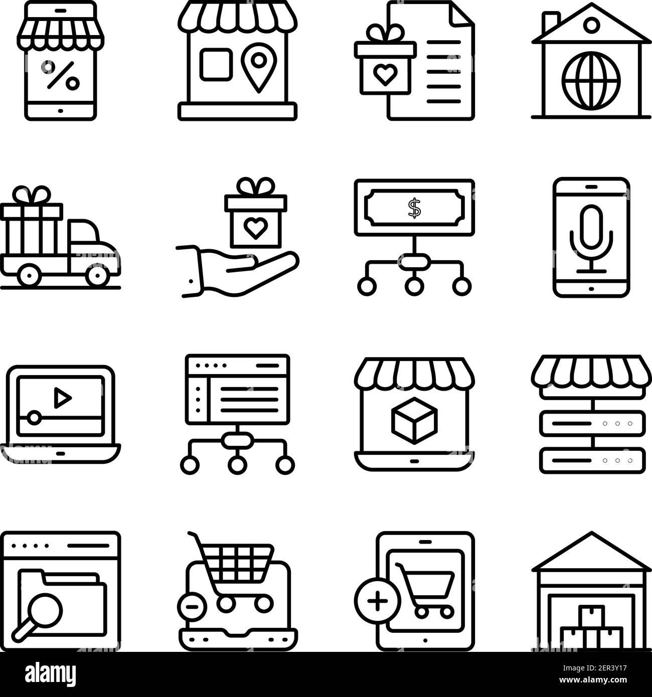 Pack von Shopping und Kauf von linearen Icons Stock Vektor