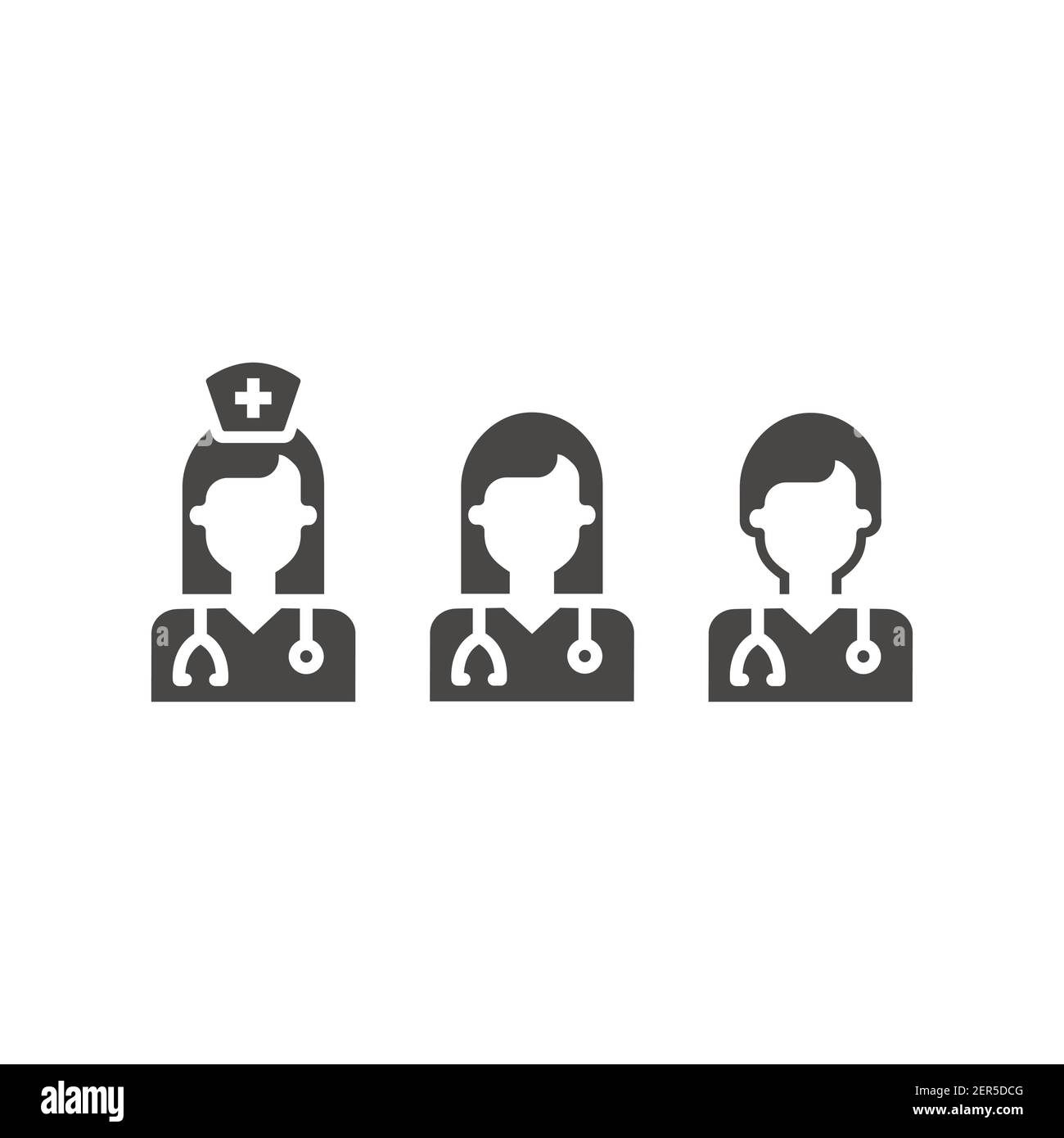 Avatar-Vektor-Symbolsatz für Arzt und Krankenschwester. Mann und Frau Profil mit Stethoskop. Stock Vektor
