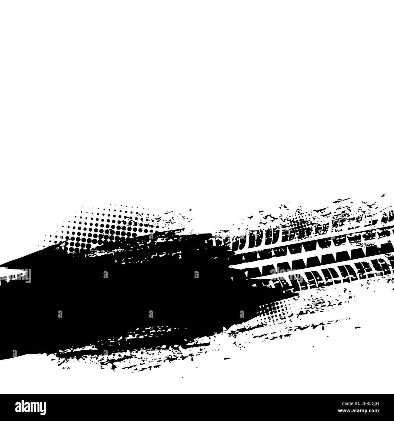 Offroad-Grunge-Vektorreifen mit schmutzigem gepunktetem schwarzen Fleck auf weißem Hintergrund. Auto Protector Track, Rallye-Spur, Motocross-Reifen Muster, Stock Vektor