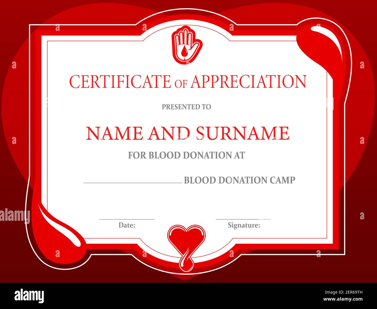 Blutspende Charity Zertifikat, Spender Tag Herz und helfende Hand In Donation Certificate Template