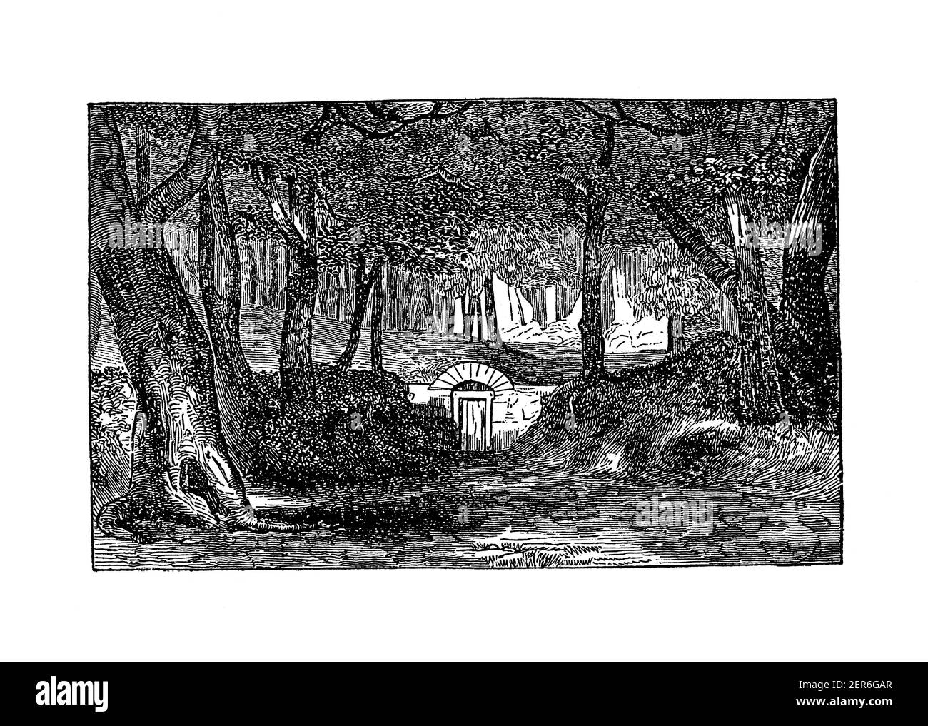 19th-Jahrhundert-Illustration des alten Grabes von Präsident George Washington. Stich veröffentlicht im Bildleben von General Washington von J. Frost, Stockfoto