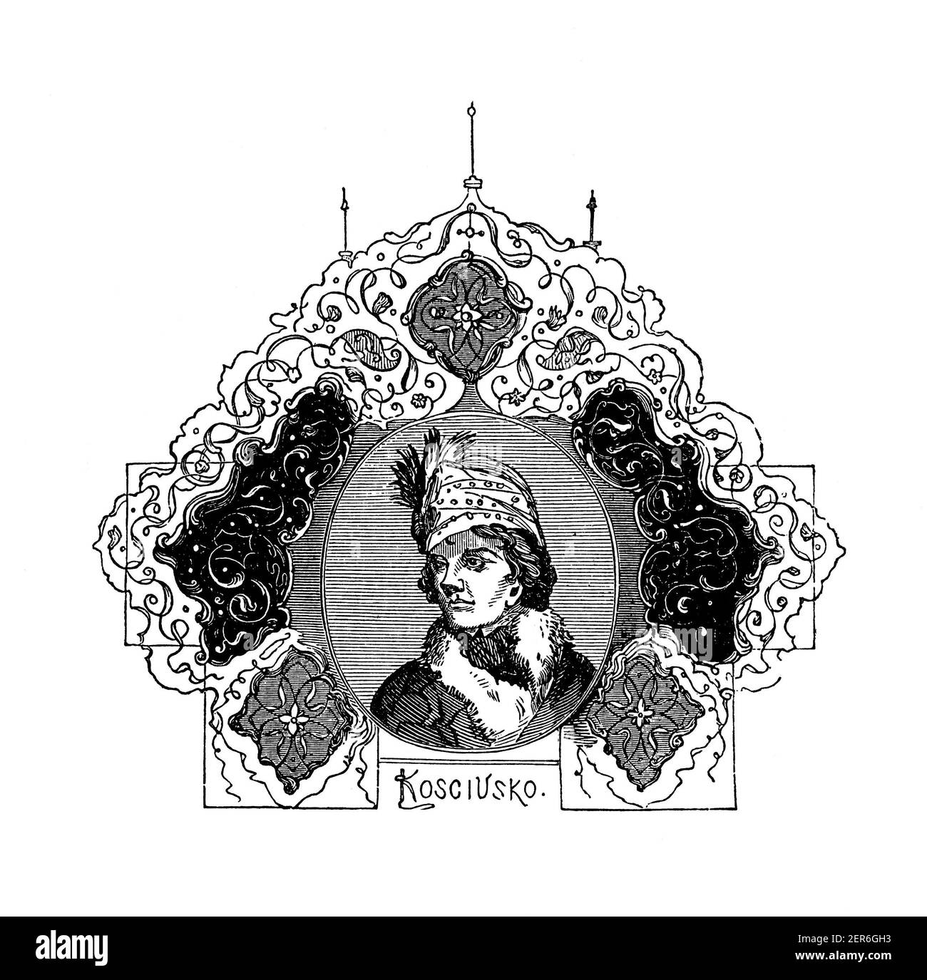 19th-Jahrhundert-Porträt von Tadeusz Kosciuszko, amerikanischer General und militärischer Führer während des Kosciuszko-Aufstands 1794. Abbildung veröffentlicht in Th Stockfoto
