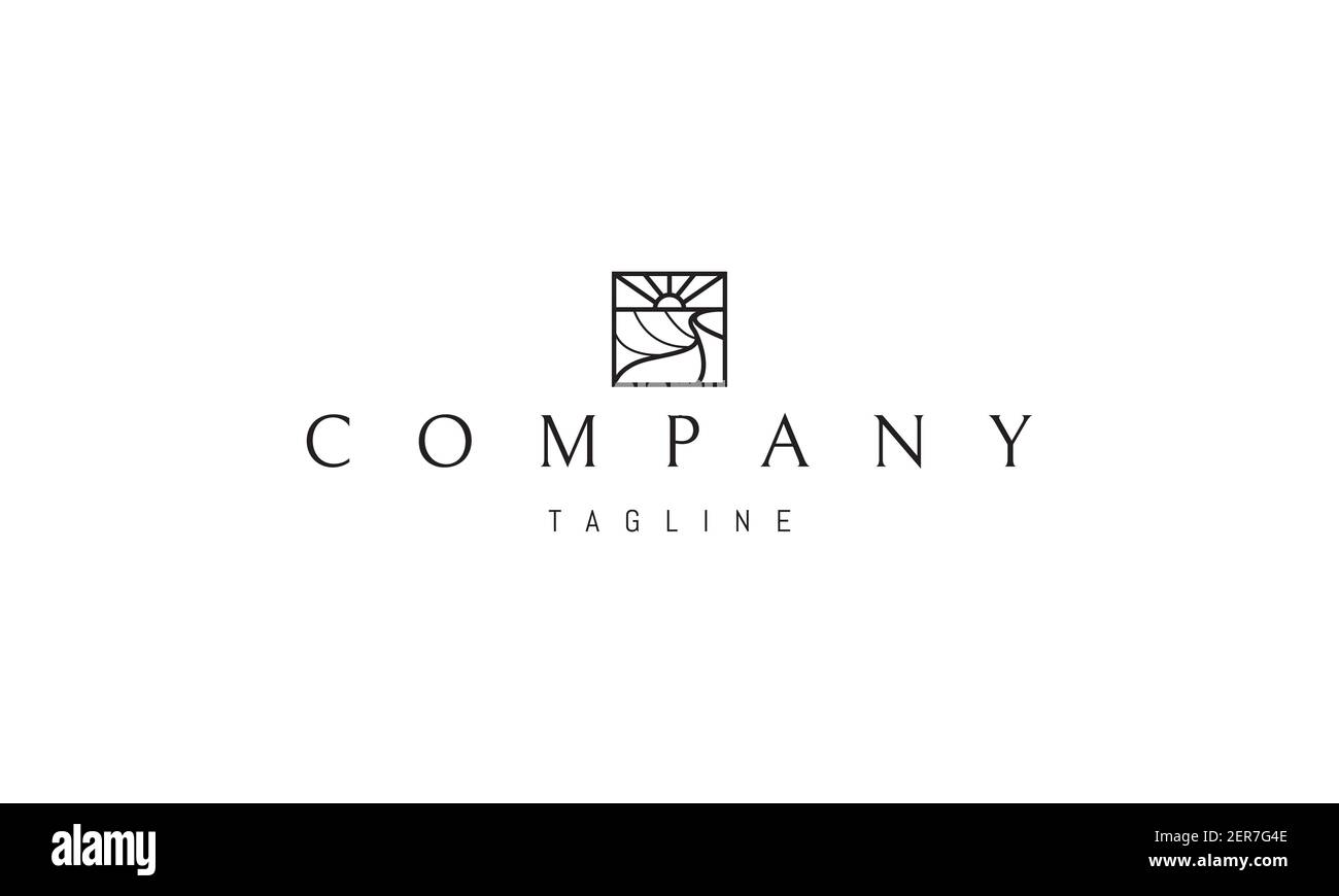 Vektor-Logo, auf dem das abstrakte Bild des Sonnenaufgangs auf dem Bauernhof. Stock Vektor